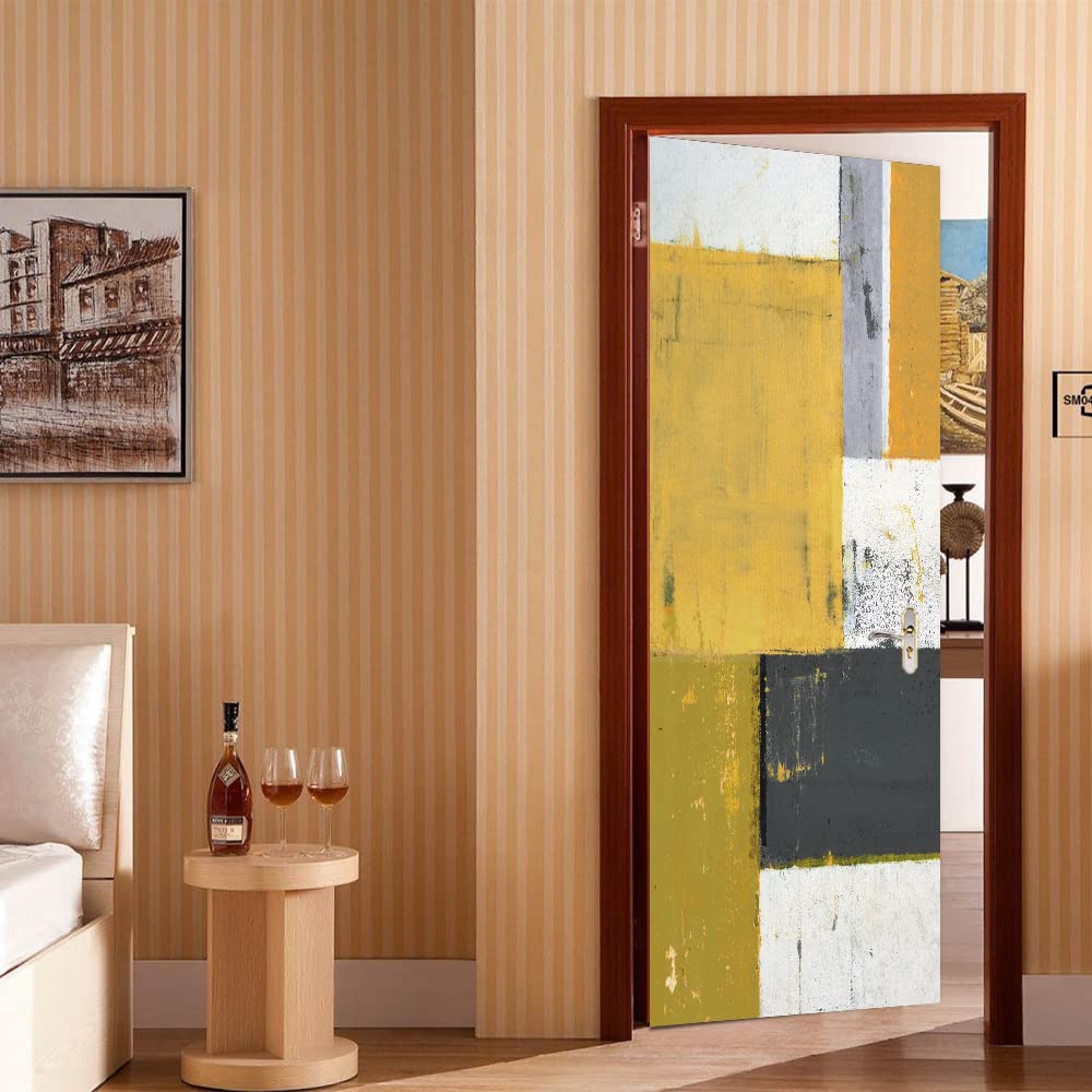 Adesivi per Porte Interne Grigio Antracite Giallo Adesivi per Porte PVC Adesivi Porte Interne Autoadesivin Adesivo Porta Interna Rimovibili Adesivo Porta Casa Arredamento Carta Bagno 77x200cm