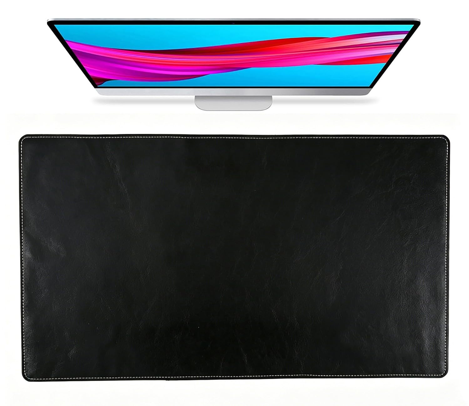 Tappetino da scrivania in vera pelle retrò, Sottomano per mouse da ufficio/laptop, protezione per la scrivania, Tappetino antiscivolo extra large per tastiera e mouse(Black,100x55cm)