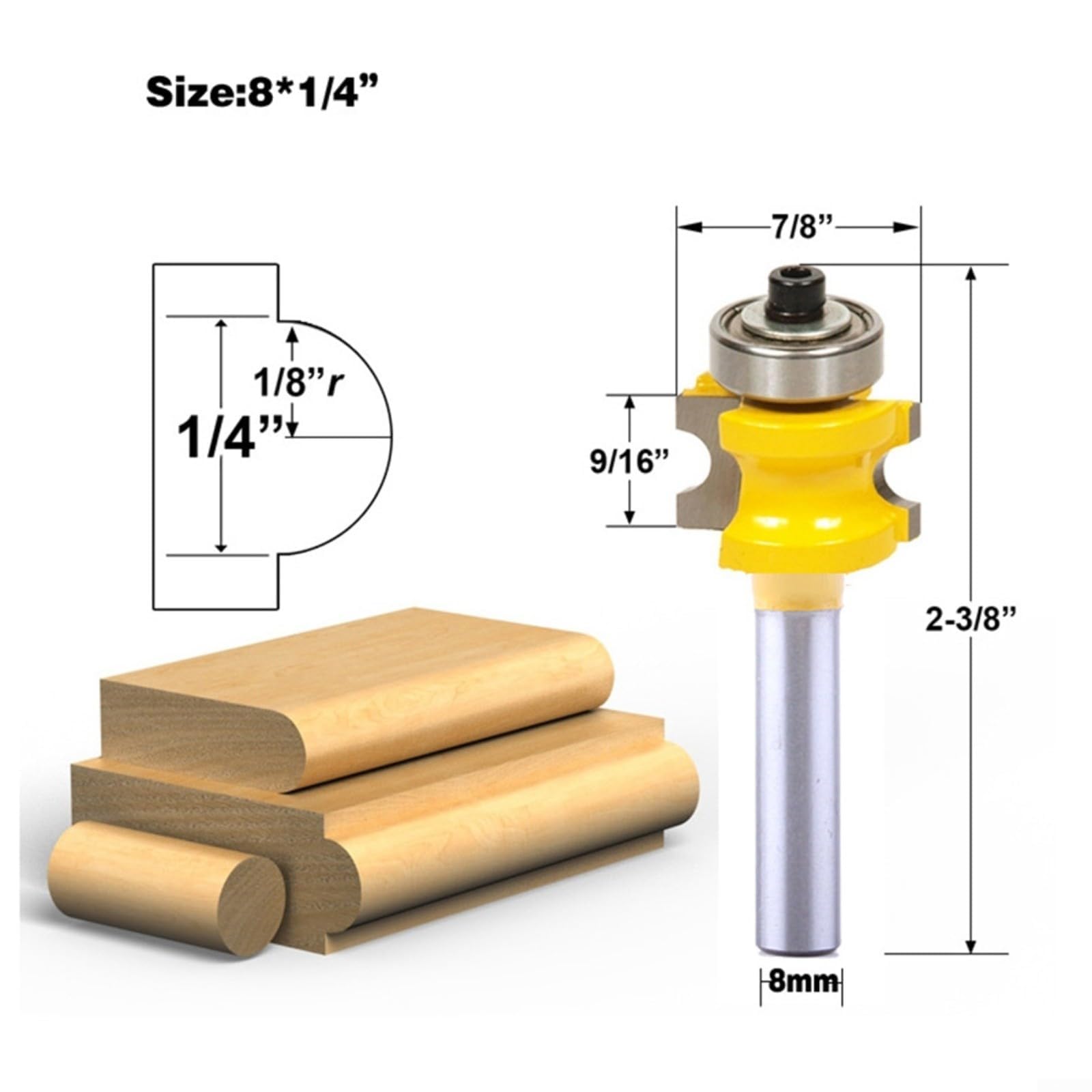 Set di 5 punte per fresatura ad angolo in carburo da 8 mm, per lavorazione del legno, tasselli e profilatura dei bordi su pannelli compatti in compensato MDF