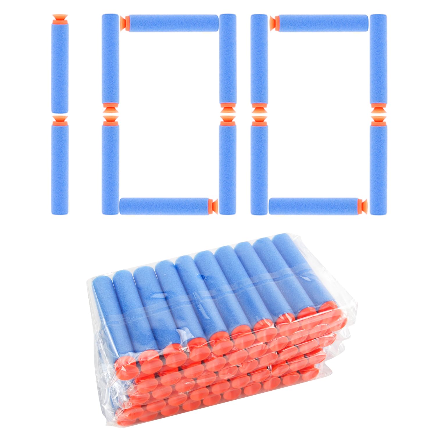 WALWAL100 PCS Suction Darts Foam Bullet Refill Pack - Compatible with N-Strike, Modulus, AccuStrike Elite Series - Safe Foam Ammunition for Kids, Teens, and Adults(Light Blue)