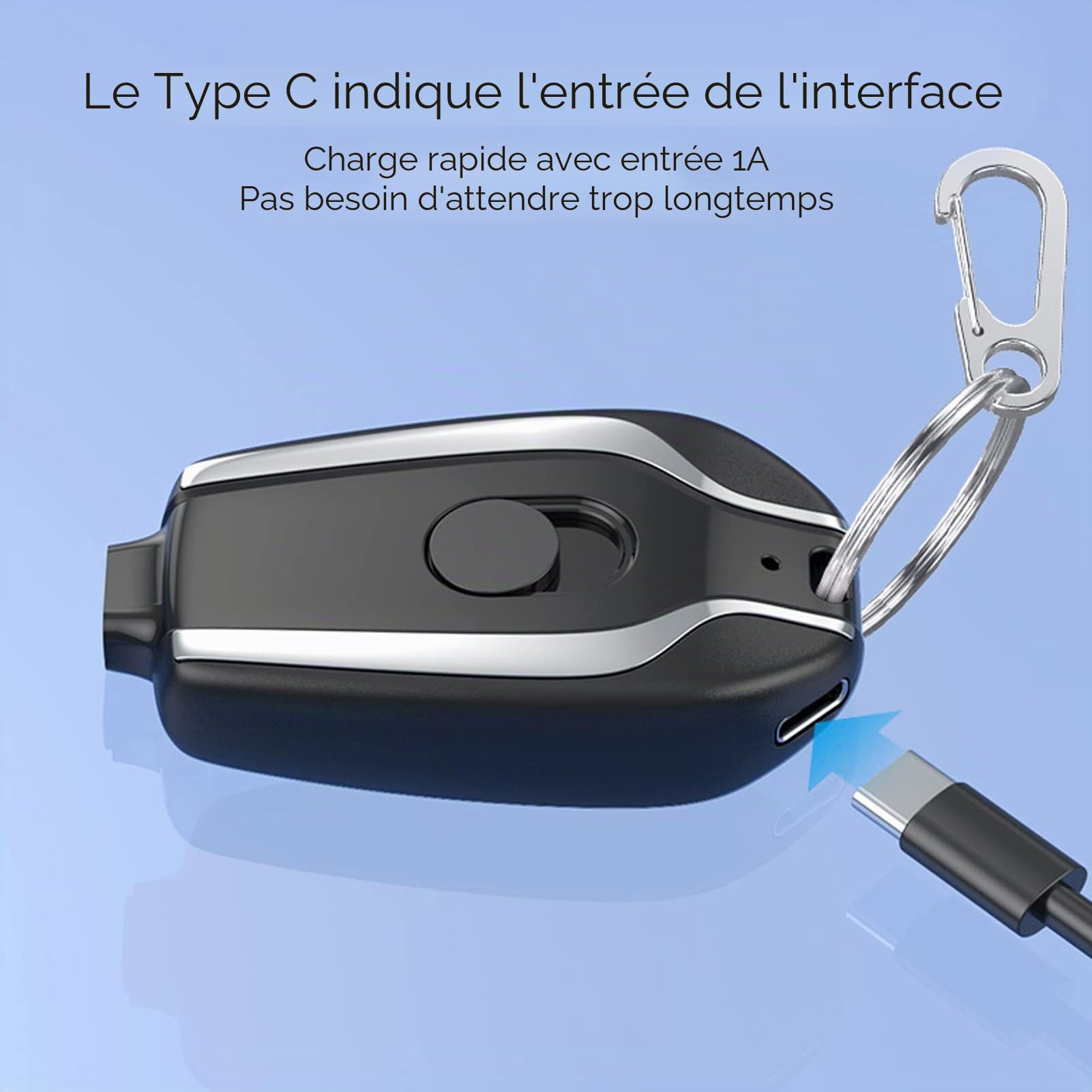 Porte-clés Chargeur Portable pour Andriod, 1500mAh Mini Power Pod d'urgence Petite Batterie de Banque d'alimentation, Chargeur de Téléphone Portable à Rapide Portable (Noir)