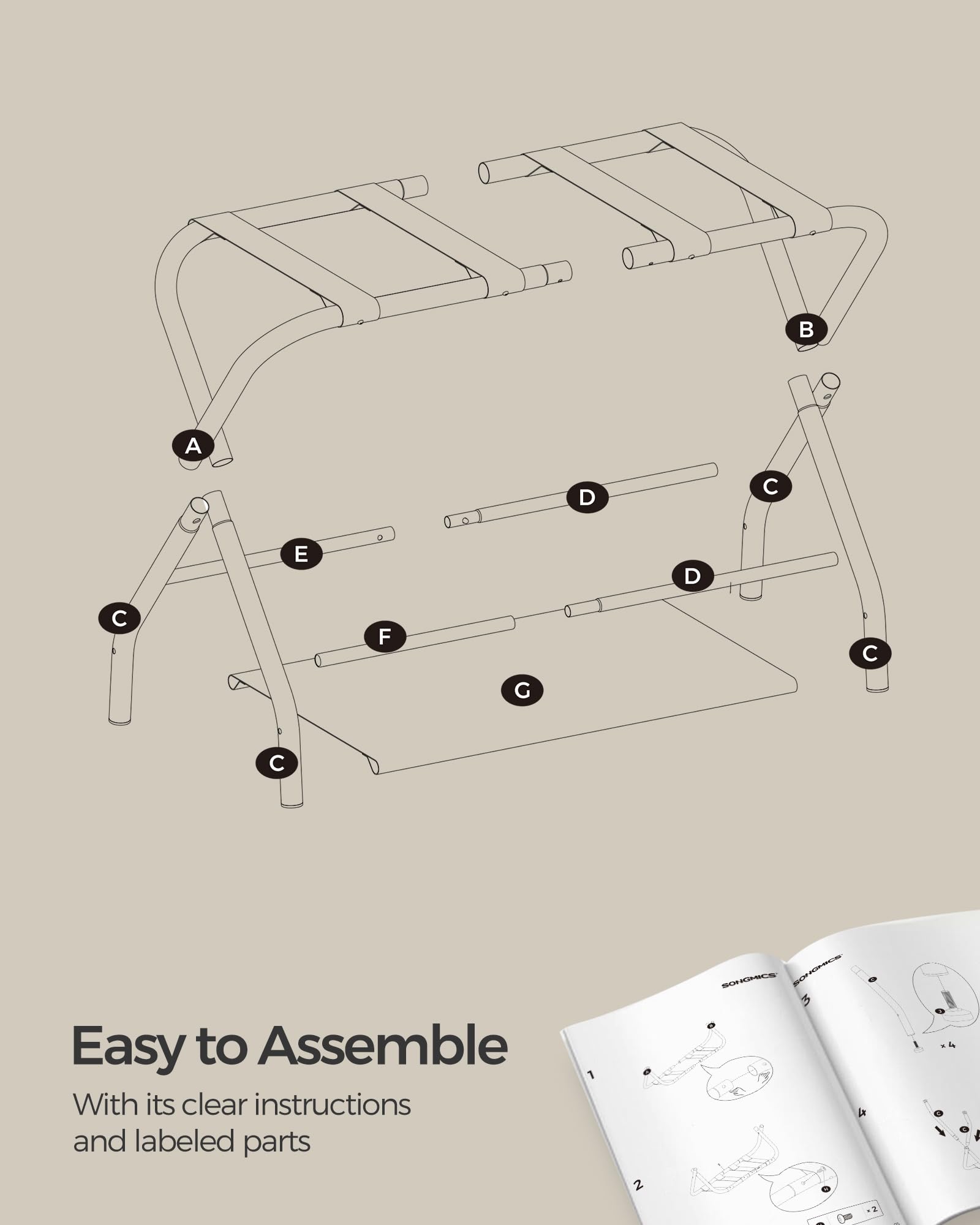 SONGMICS Lot de 2 porte-bagages avec étagère de rangement en tissu, peut supporter jusqu'à 50 kg, 69,9 x 38,1 x 52,1 cm, blanc nuage RLR002W02