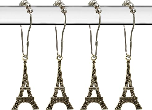 Eiffel Tower Shower Curtain Hooks 12 Pack Paris Tower Bathroom Curtain Hooks Rust Resistant Stainless Steel Romantic Decor Shower Curtain Rings for Shower Curtain or Liner Bronze