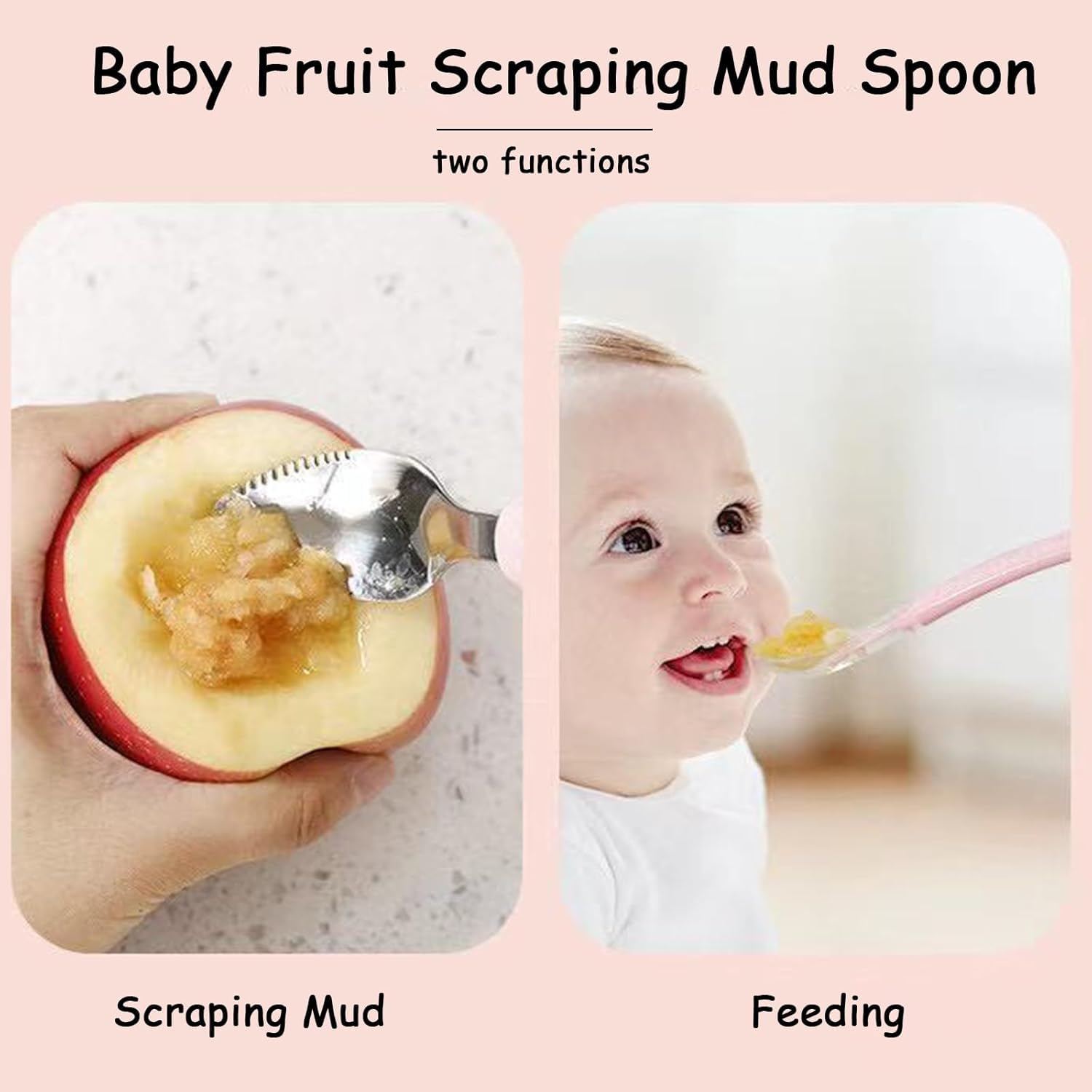TONY STARK Baby Double Side Head 2 in 1 Silicone Food Spoon, Stainless Steel Fruit Scraper for Baby & Toddler, Fruit Scraping & Feeding Spoons with Travel Case (Pack of 1 - Multi Color), 22 Cm 3