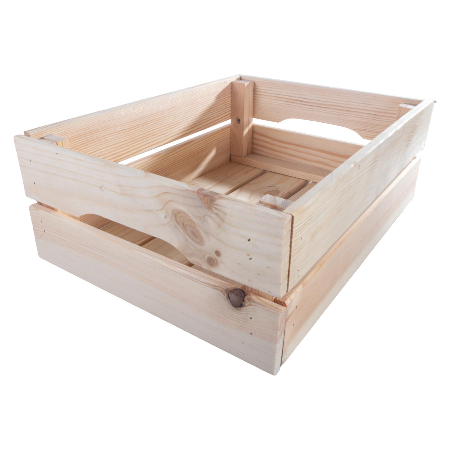 Woodeedoo Natural Shallow Decorative Wooden Crate | 39.5 X 29.5 X 15 Cm | Flat Packed Slatted Solid Storage Box With Handles | Display Plants Apple Fruits Diy Hamper | Unpainted Pine