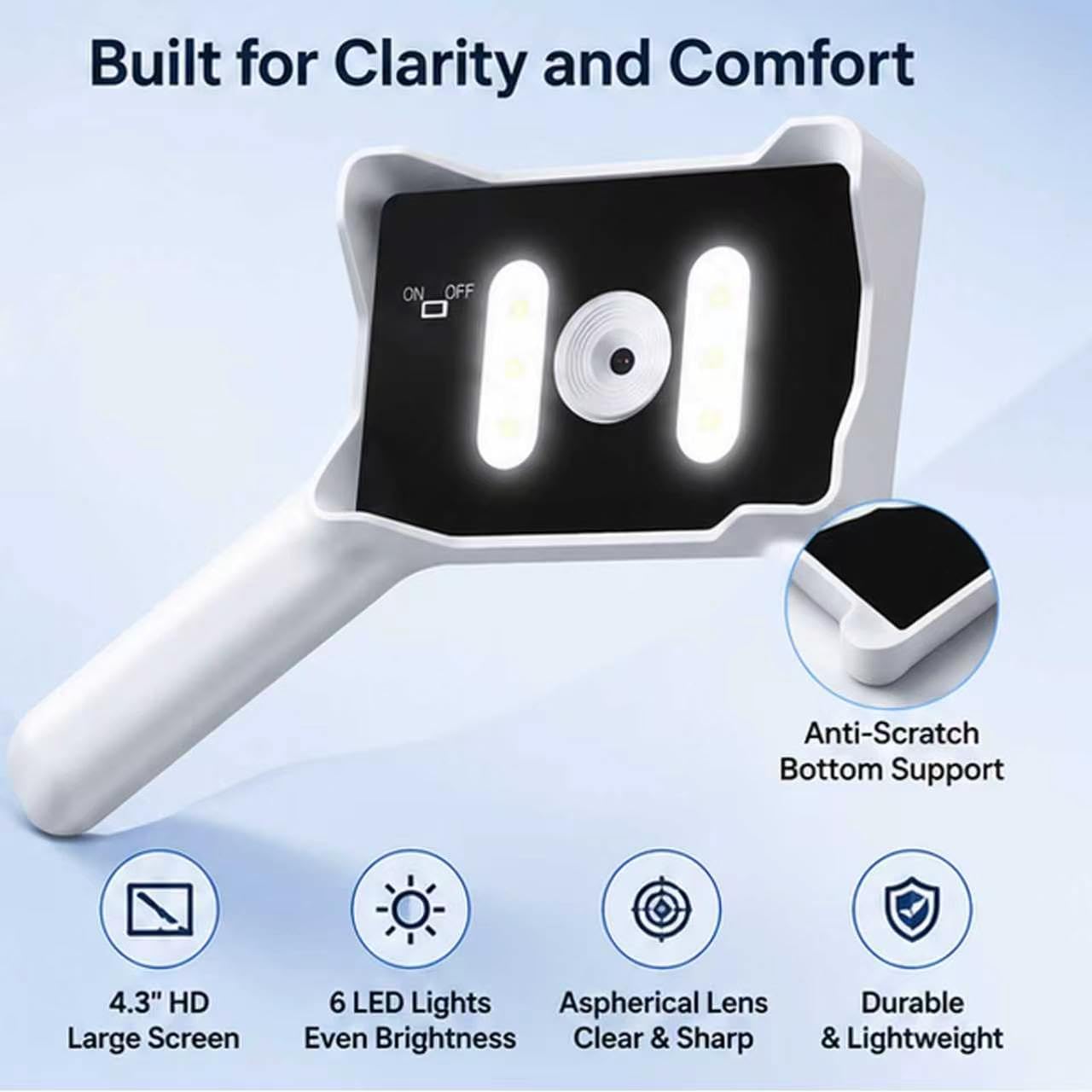 Lupa digital de mano de 4.3 pulgadas, ayuda de lectura electrónica ajustable 3X-10X con 6 luces LED para personas mayores y lectura de impresión fina