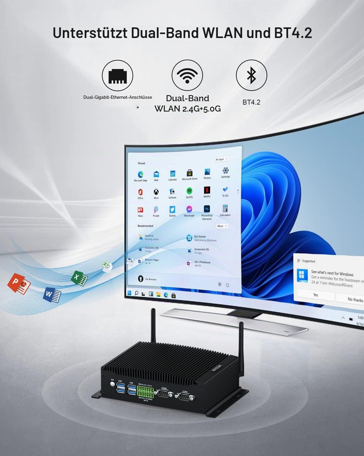 WEIDIAN Lüfterloser Mini PC, Industrie PC Core i7-10510U, Industrial Fanless Computer, 2HD+DP Triple Display, 2RS232 COM, 2RJ45 LAN, 6USB, GPIO, WiFi, BT, Win11/Linux/Ubuntu(16GB RAM 512GB SSD)