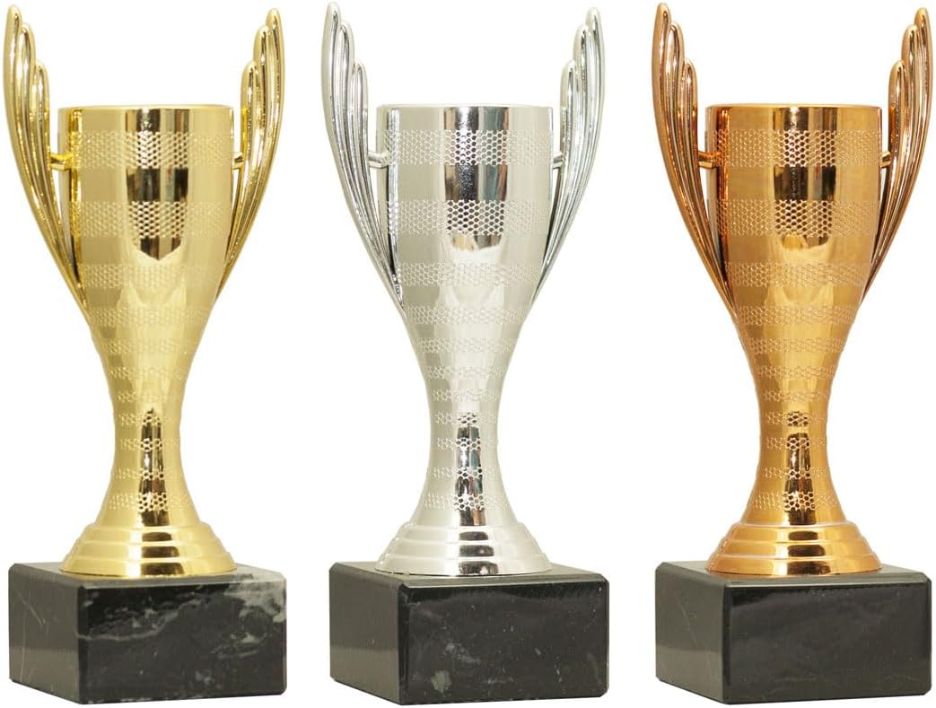 Set 3 Coppe Premiazione - Altezza 15.5cm, Base Marmo Nero, Targhetta Personalizzabile Omaggio - Foto 6