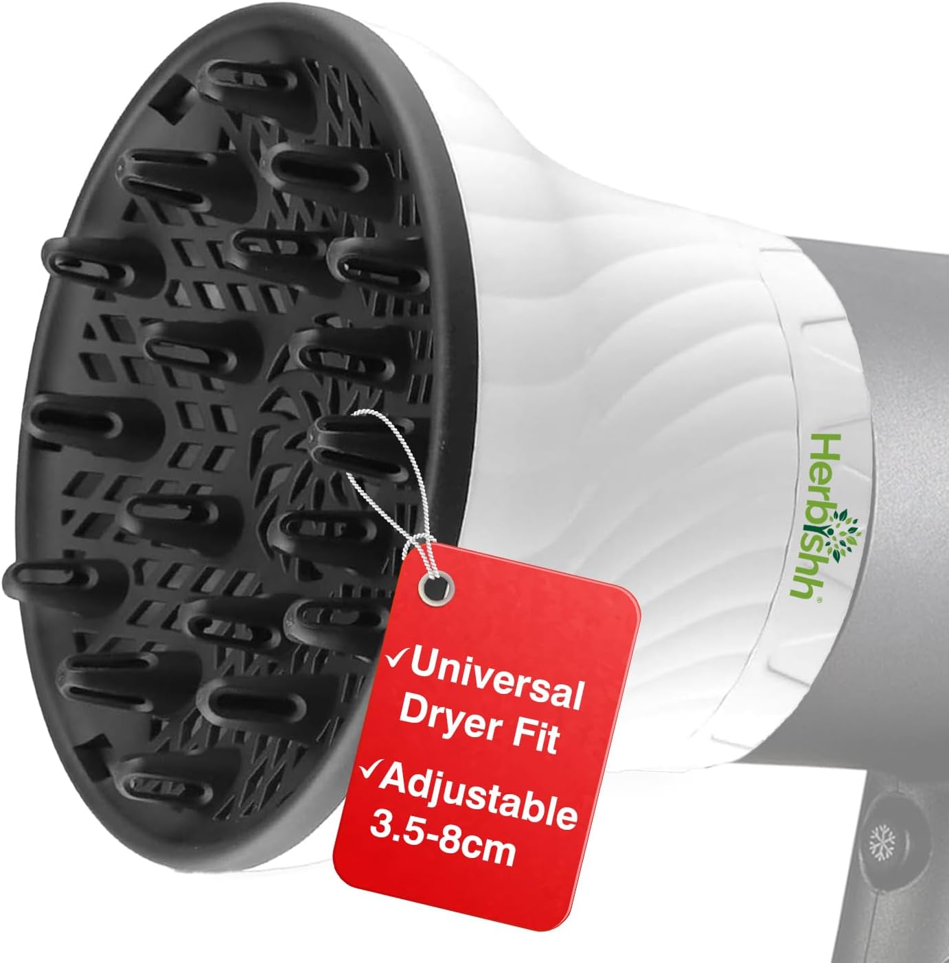 Universal Hair Dryer Diffuser - Adjustable 3.5-8 cm, Rotary Clip for Curly & Wavy Hair, Even Heat, Reduces Frizz & Adds Volume, Heat-Resistant Air Hood for Effortless Curl Definition (White)