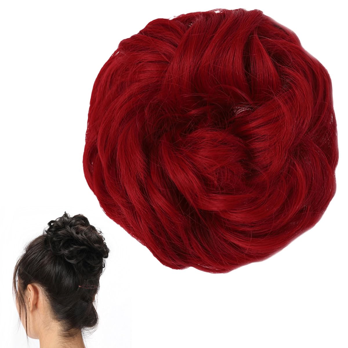 Red Hair Extensions Hairpieces High Heat Resistant Synthetic Fiber Hair Scrunchy Updo Curly Messy Bun Hair Piece, 1331
