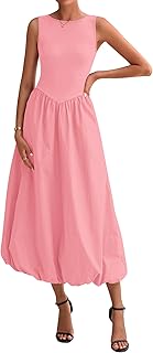 Women's 2025 Summer Casual Sleeveless Midi Dress Patchwork Knit Tank Bubble Long Flowy Beach Maxi Sundress Pockets - Buy now