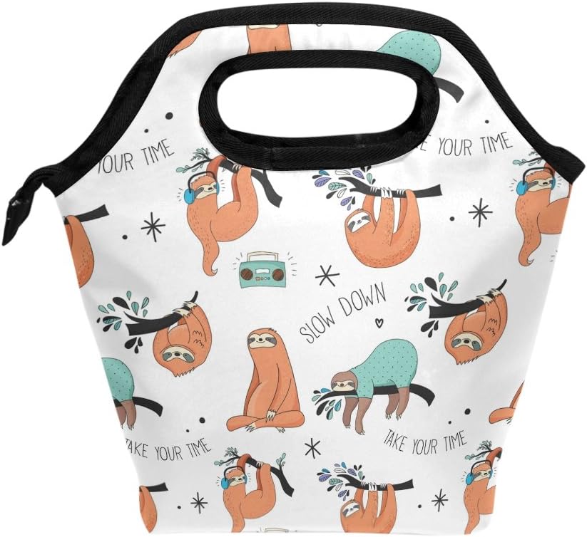 COOSUN Sloth Pattern Lunch Tote Bag Insulated Thermal Cooler Lunch Bag Waterproof Neoprene Lunch Handbags Tote with Zipper for Outdoor Travel Picnic