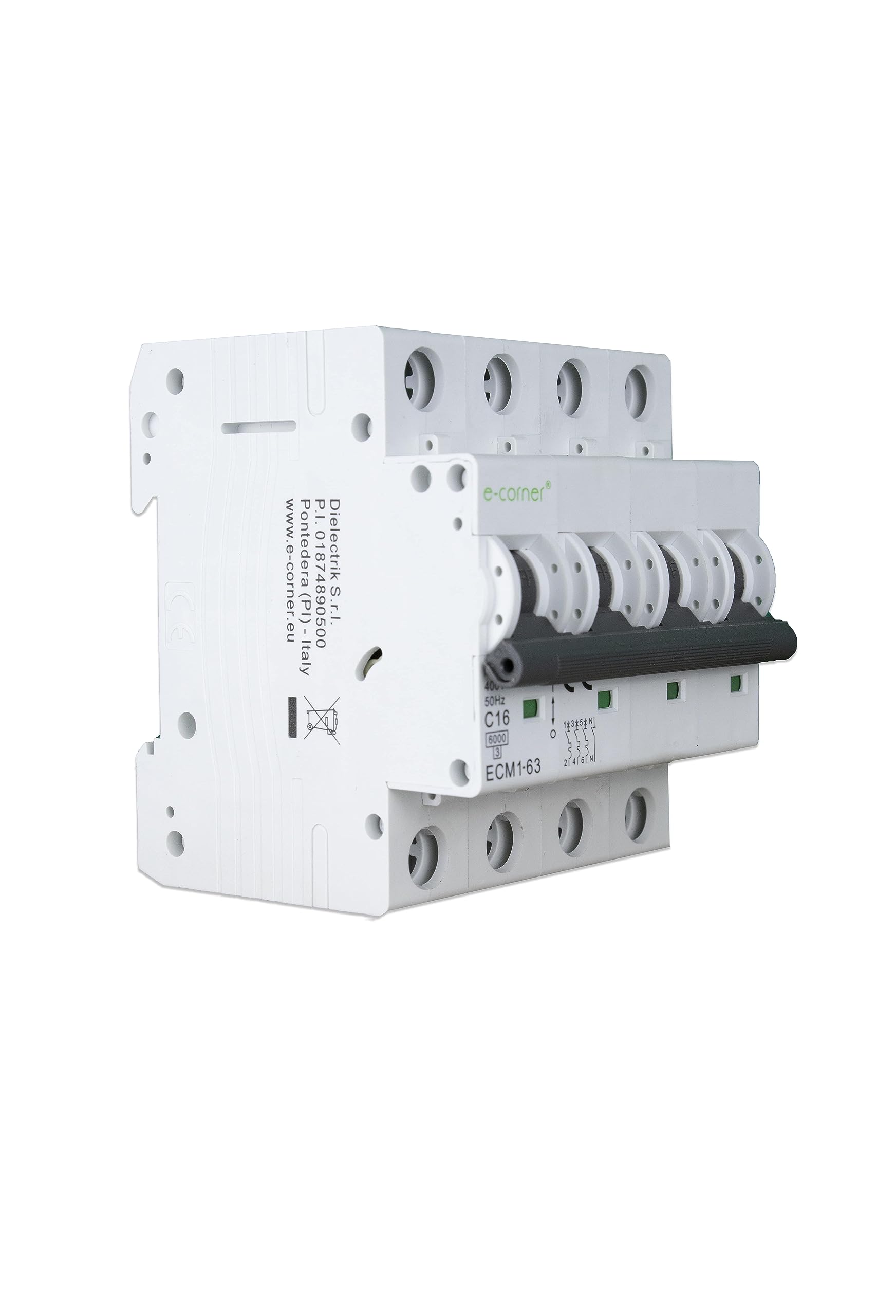E-Corner | Interruptor Magnetotérmico Curva C | 3P 16A 6kA | 415V AC 50HZ | Paquete de 3 unidades.
