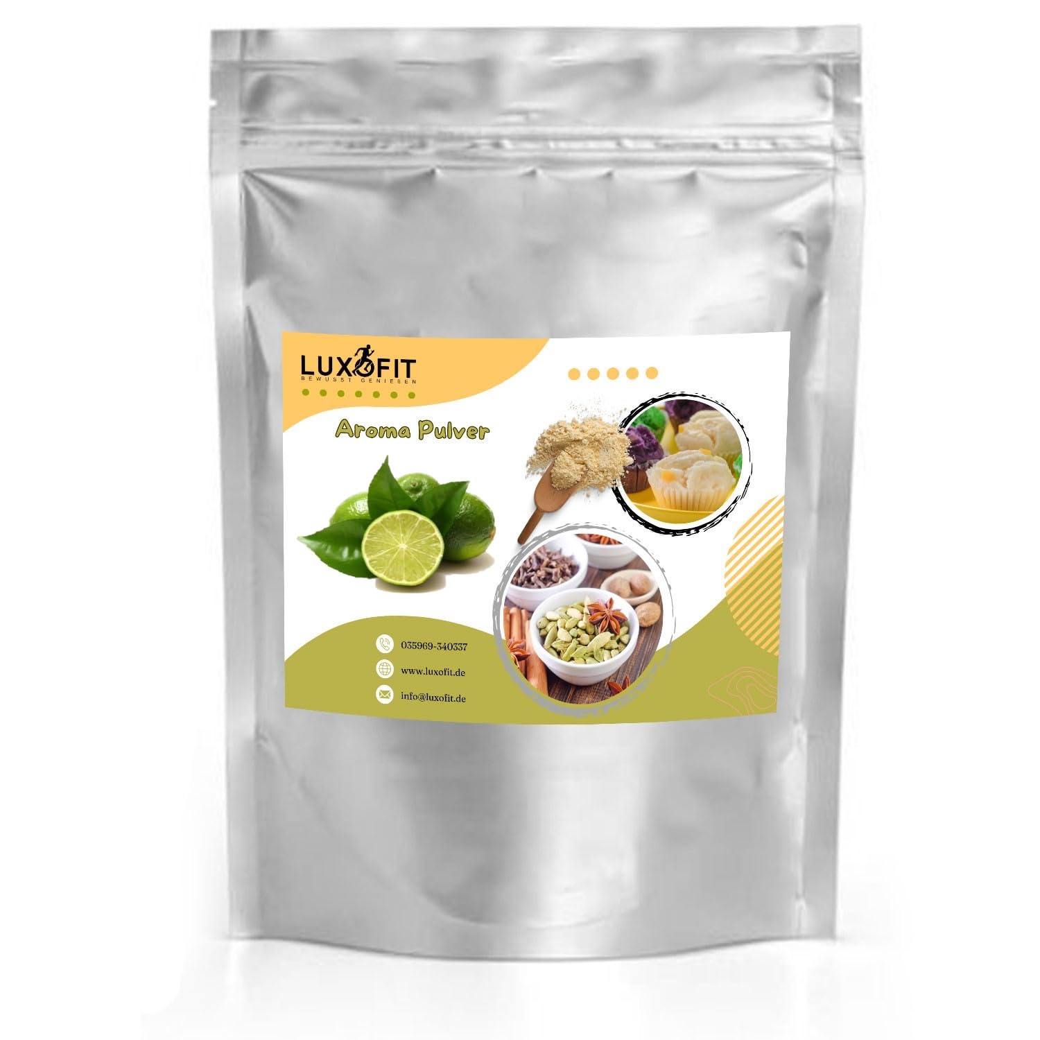 Luxofit Limette Aroma Pulver, Aromatisieren von Lebensmitteln und Getränke, Pulveraromen für die Gastronomie und Küche, Vegetarisch und Vegan, Made in Germany, GMO-Frei (50 g)