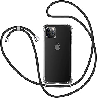 SAMCASE Cover con Cordino per iPhone 12 PRO Max 6.7'', Custodia a Tracolla Trasparente Morbido Silicone Necklace Regolabile Staccabile Shock Absorption Antiscivolo Protettiva Case in Nero