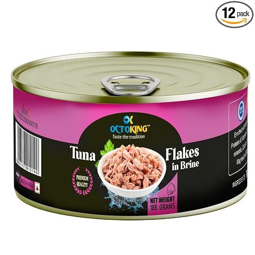 Octoking Canned Tuna Flakes in Brine 185g (Pack of 12)