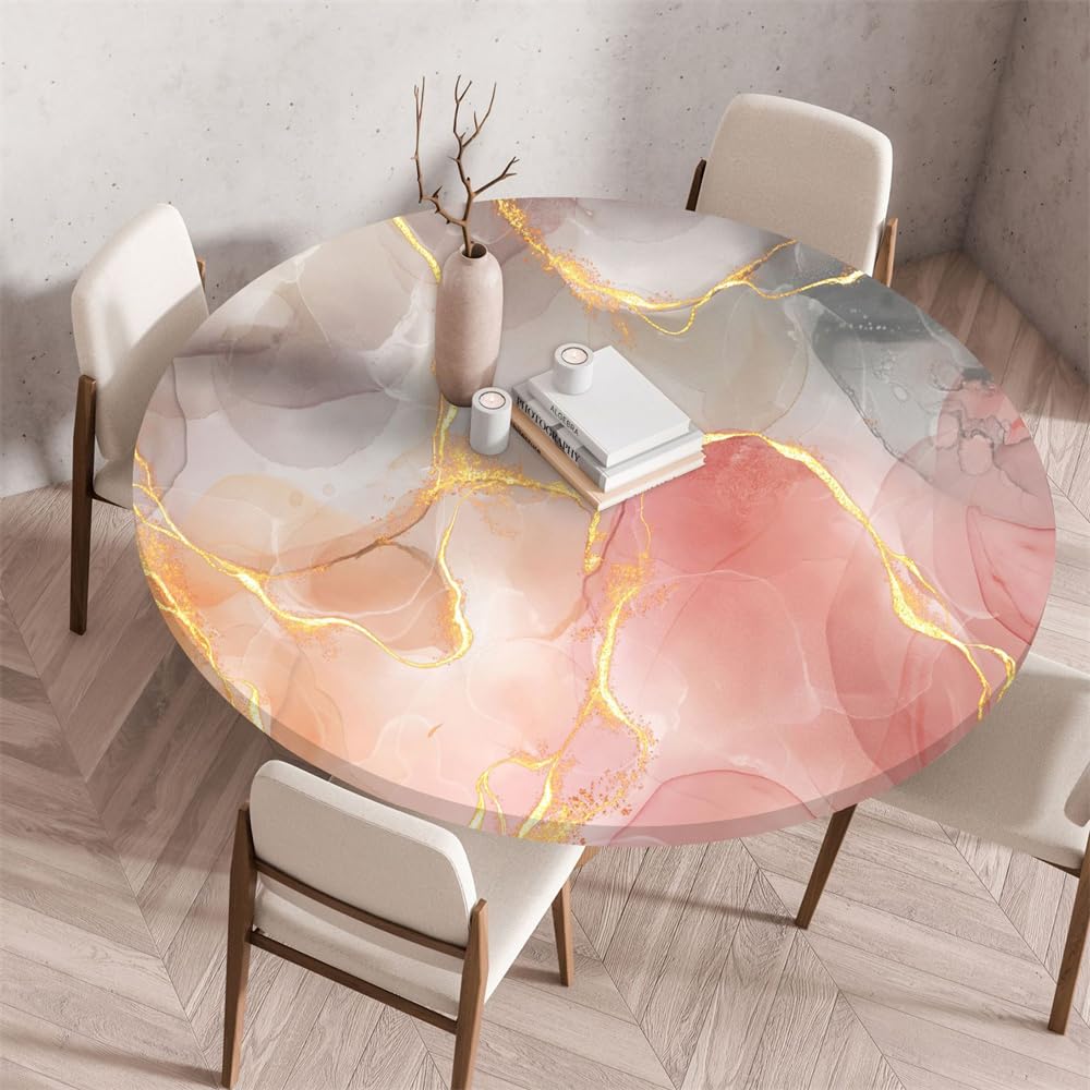 FANSU Marble Round Tablecloth Elastic Edged Fitted Wipe Wipeable Clean Table Cover,for Home Restaurant Dining Party,Indoor Outdoor Patio Use (Marble Pattern 9,80cm)