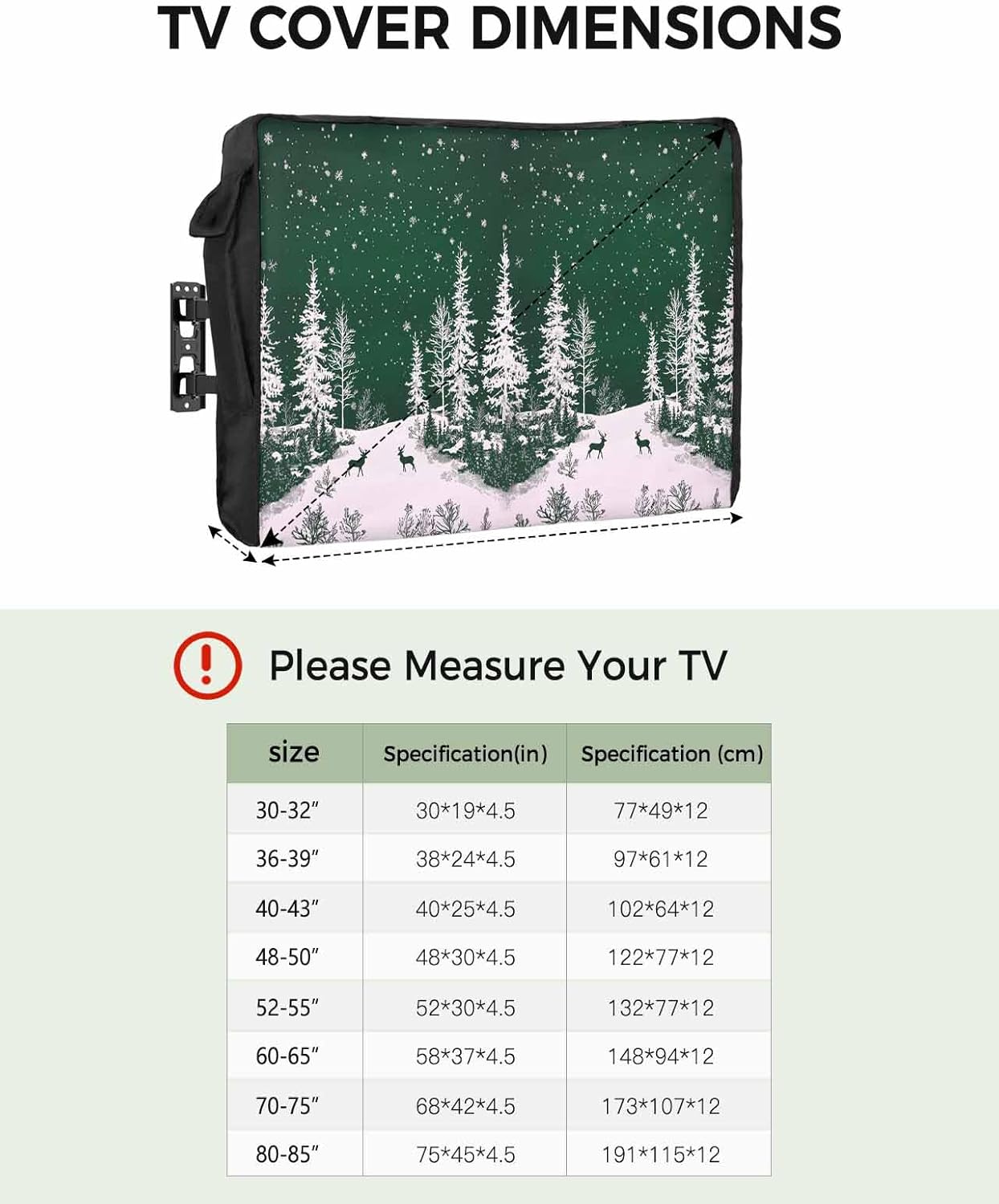 Christmas Tree Deer Outdoor TV Cover 60"-65" - 600D Waterproof TV Cover Weatherproof TV Screen Protector Dustproof Winter Xmas Elk Forest Dark Green TV Display Protector for Outside Flat Screen TV