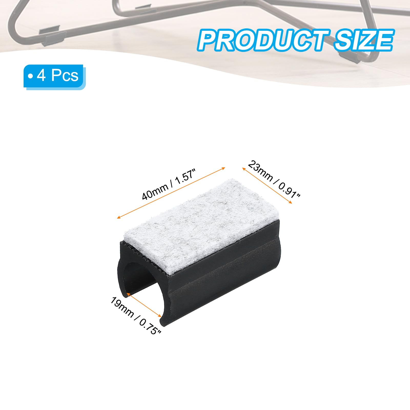 PATIKIL Rectangle U Shaped Chair Leg Tips Caps with Felt Pads, 16 Pack Slide Smoothly Furniture Feet Floor No Scratches No Noise Protectors Protect Hardwood Floors Fit Dia 19 mm Leg, Gray - Image 2