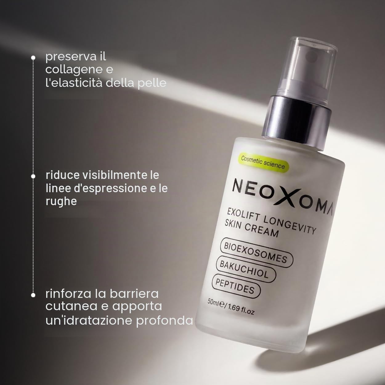 Crema viso idratante con esosomi e Bakuchiol | Crema viso antietà con peptidi | Miglioramento aspetto delle rughe e fermezza | Idratazione intensa e pelle uniforme | 50 ml