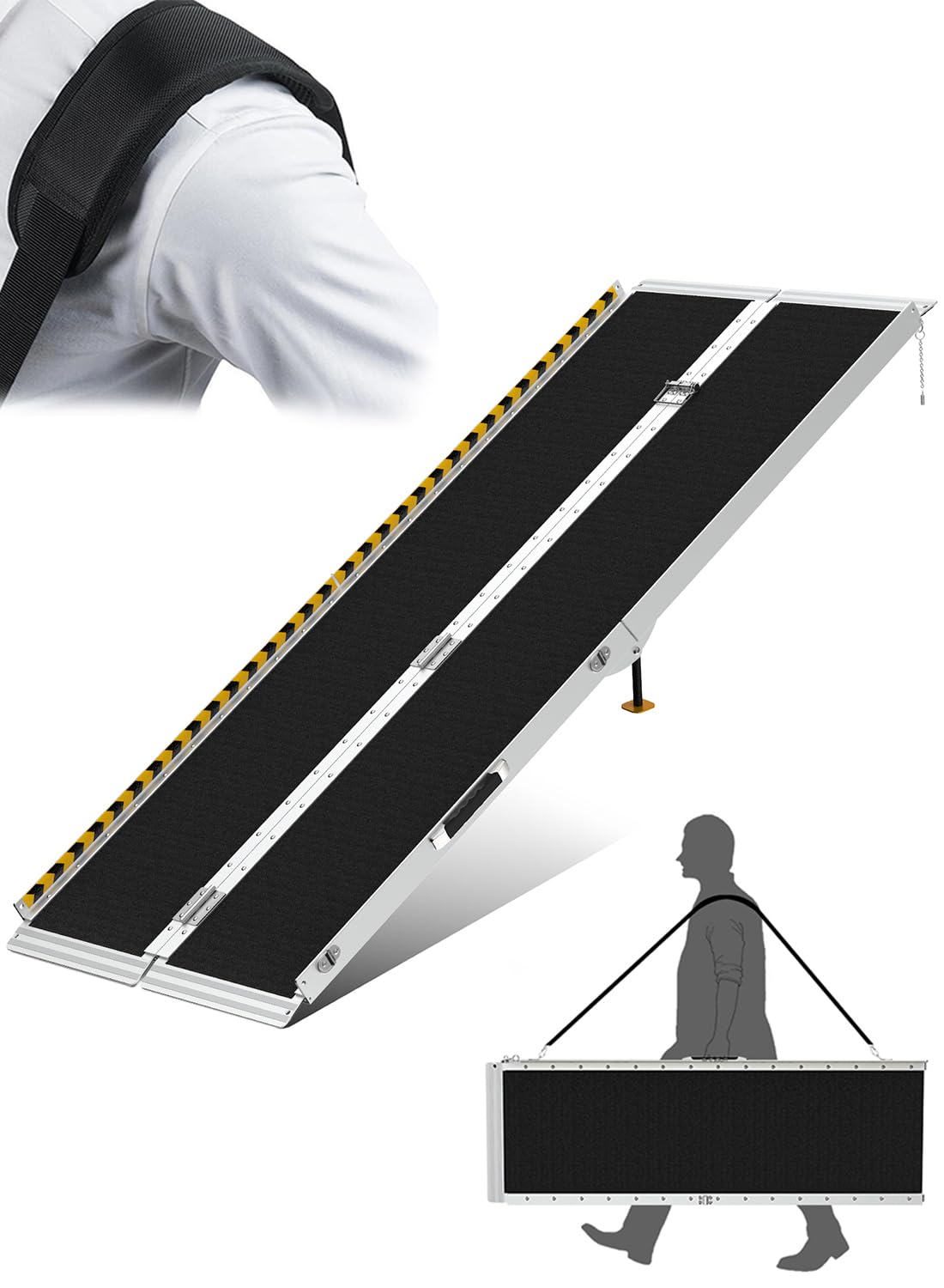 Wheelchair Ramp 6FT | Load-Reducing Shoulder Strap | Portable Wheelchair Ramp | Wheelchair Ramps for Home, Steps, Stairs, Doorways | Handicap Ramp |