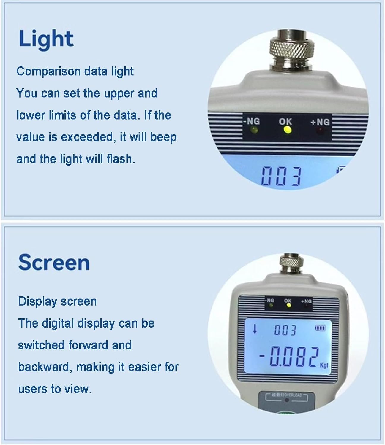 Dinamómetro digital de fuerza de empuje y tracción con sensor externo, dinamómetro digital de fuerza de empuje y tracción, aplicaciones de pruebas industriales (1000N)