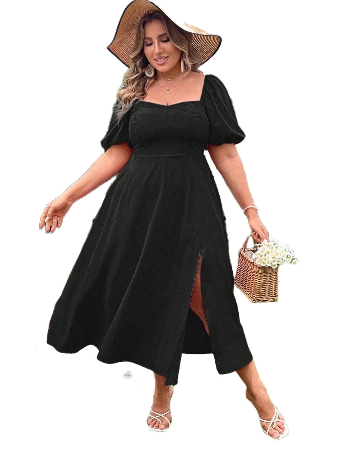 kotty Women's Flowy Midi Round Neck Plus Size Dress-picture-25
