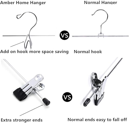 Miniatura 7 de Amber Home Paquete de 26 perchas de metal resistentes para faldas de pantalones, perchas de metal apilables con 2 clips ajustables, perchas de clip