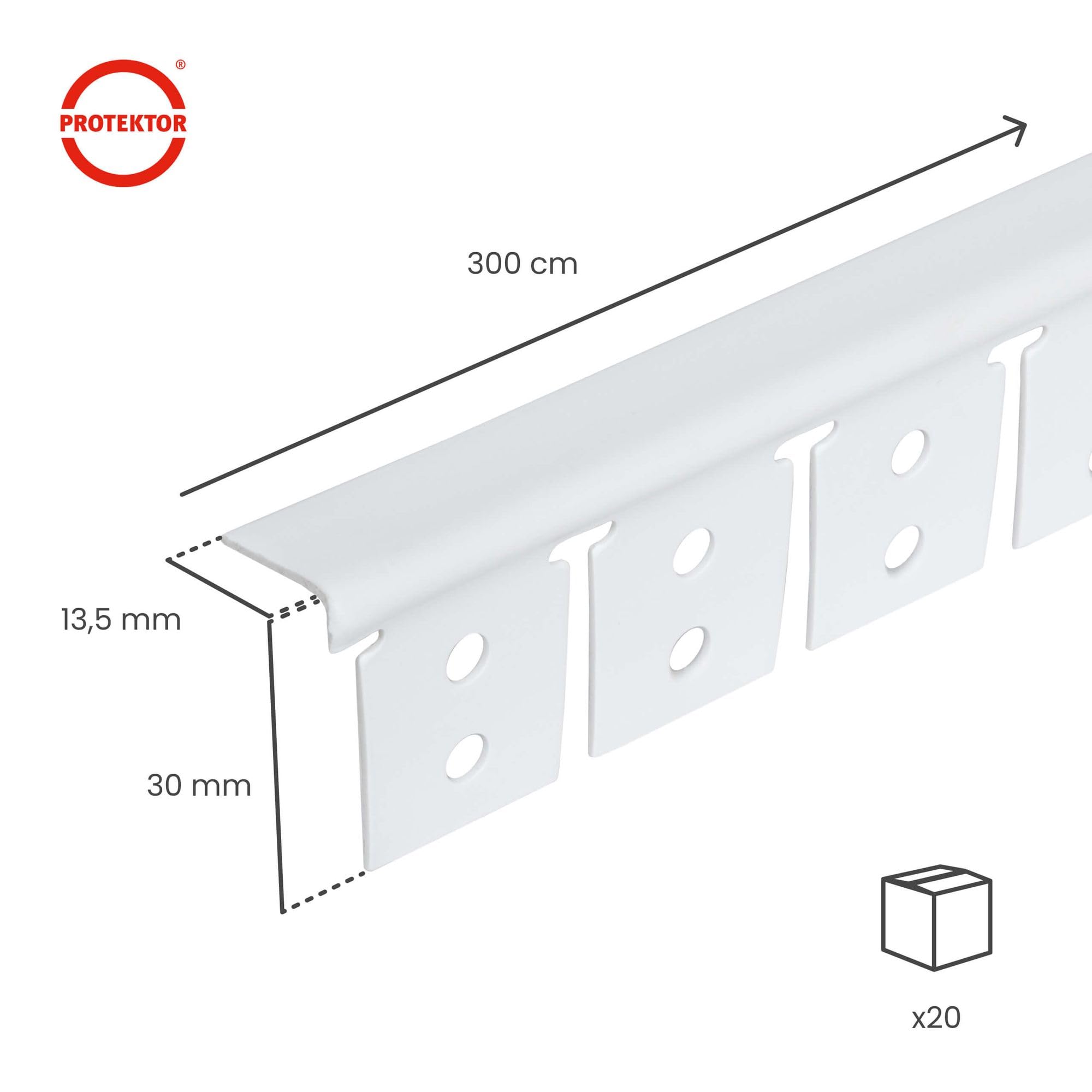PROTEKTOR 20x Abschlussprofil 3768 - Kantenschutz Profil 300cm | Profil für Trockenbau aus Hart-PVC für Rundbögen aus Gipskartonplatten