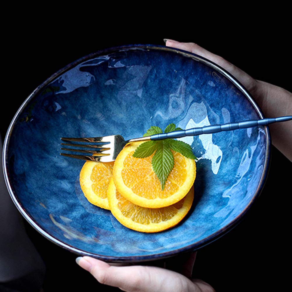 Insalatiera in ceramica blu, ciotola per ramen in stile retrò giapponese, stoviglie creative insalatiera insalatiera ciotola per zuppa L