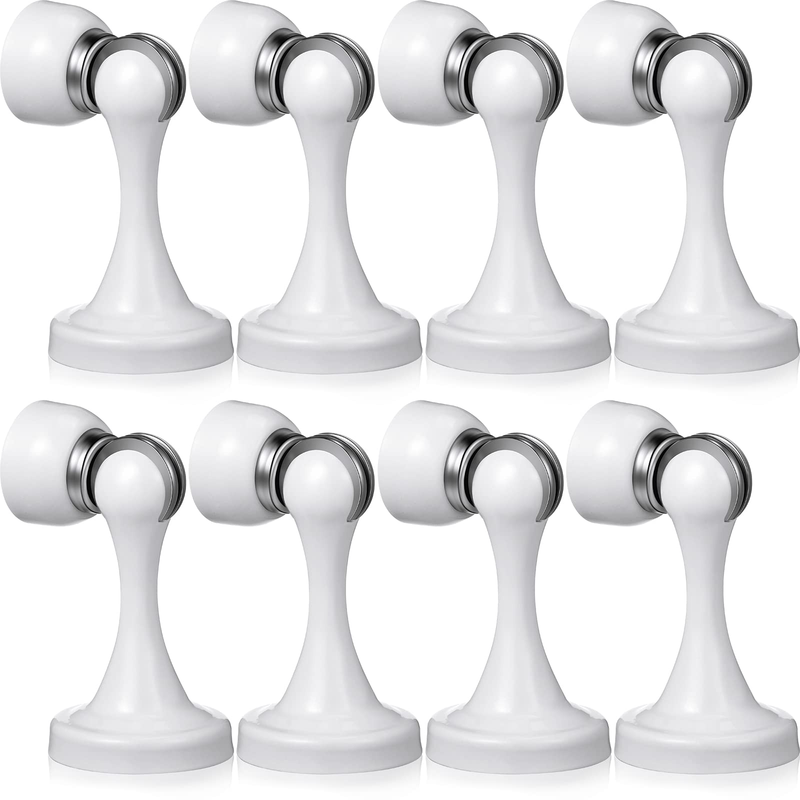 8 Pcs Magnetic Door Stoppers Stainless Steel Door Stops Magnetic Catch Holder with Screws for Wall Floor Mounted Wall Protector Hold (White)