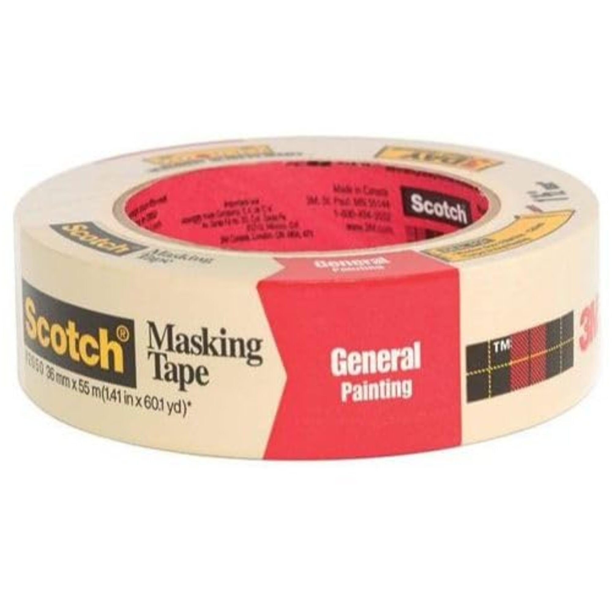 3M Scotch 2050 - Cinta adhesiva para pintura de papel crepé verde, 60 yardas de largo x 1-1/2 pulgadas de ancho, color marrón