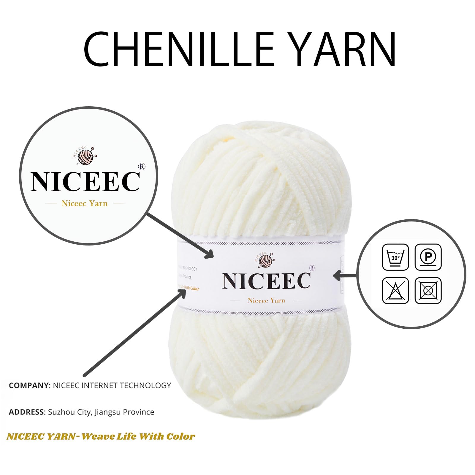 Soft Chenille Yarn For Knitting & Crochet - 3 Skeins (Cream White) - Light Worsted Weight, Perfect For Blankets & DIY Crafts - View #5