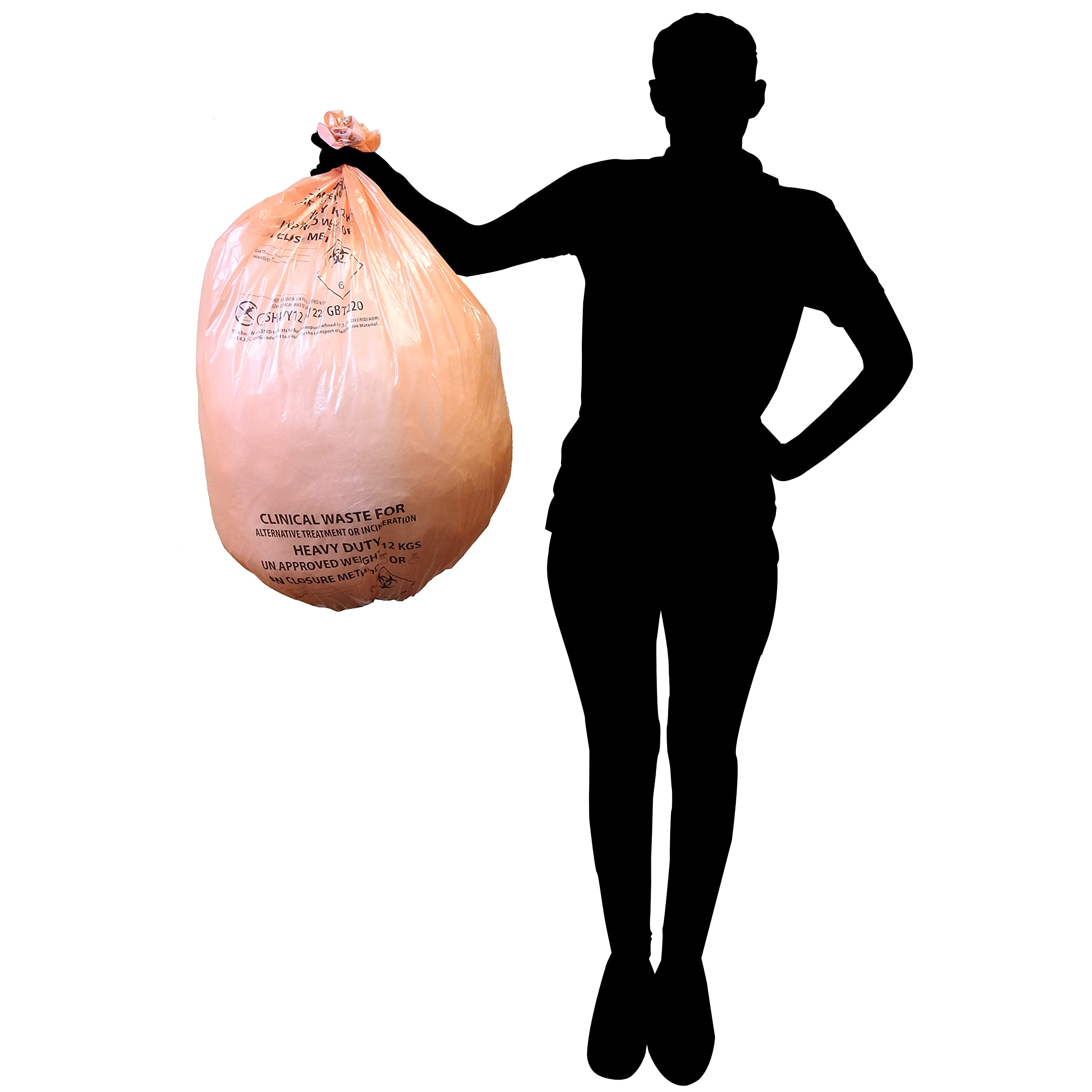RE-GEN Biohazard Abfallbeutel für klinische Abfallsäcke (2 Rollen, 100 einzelne Beutel) Größe 71 x 99 cm, 90 Liter, 12 kg schwere Tragkraft, UN-zertifiziert