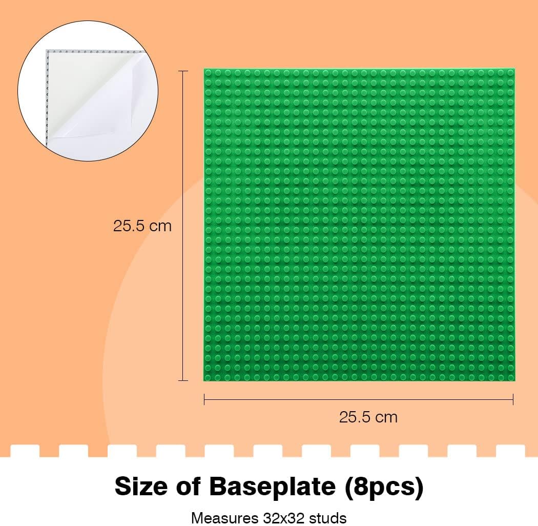 8 Pack Peel-and-Stick Building Baseplates, 10”x10” Classic Building Boards - 100% Compatible with All Major Brands of Toy Building Sets, Sturdy Stacking Play Table Top, Blue/Green - Image 7