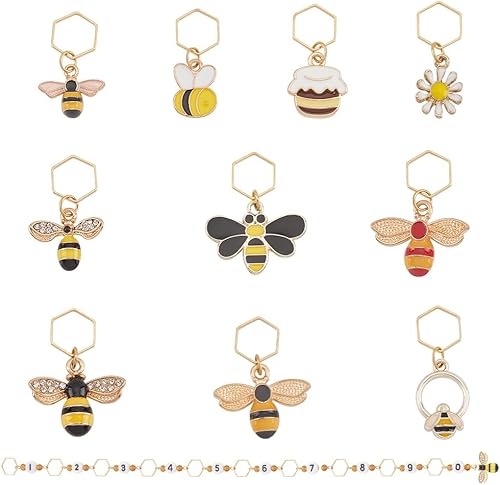 Miniatura 6 de BENECREAT 11 unidades de cadenas de acrílico para contador de filas y abejas, maceta de miel, dije esmaltado de margarita, marcadores de punto de