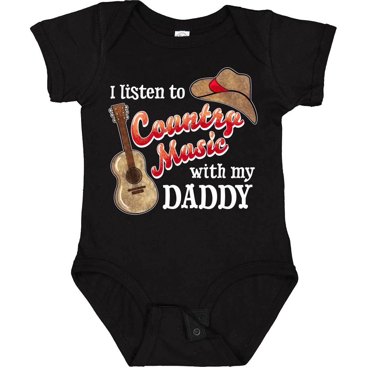 inktastic I Listen To Country Music with My Daddy Guitar and Hat Baby Bodysuit