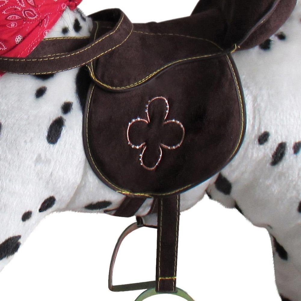 BAKAJI Cavallo a Dondolo per Bambini con Suoni Realistici, Animale che Nitrisce e Muover la Bocca, Pony a Pois con Struttura in Legno e Rivestimento in Morbido Tessuto, Gioco Idea Regalo