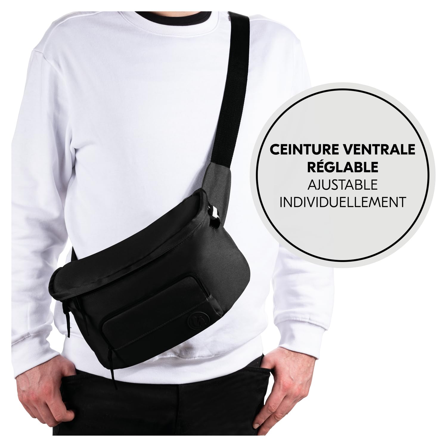 hauck Pushchair Hip Bag, Noir - 2en1 Sac de Rangement Poussette et Sac Banane pour Femmes et Hommes - Grand Organisateur Landau 17 x 11 x 32 cm - Fixation Facile - Longue Ceinture Réglable