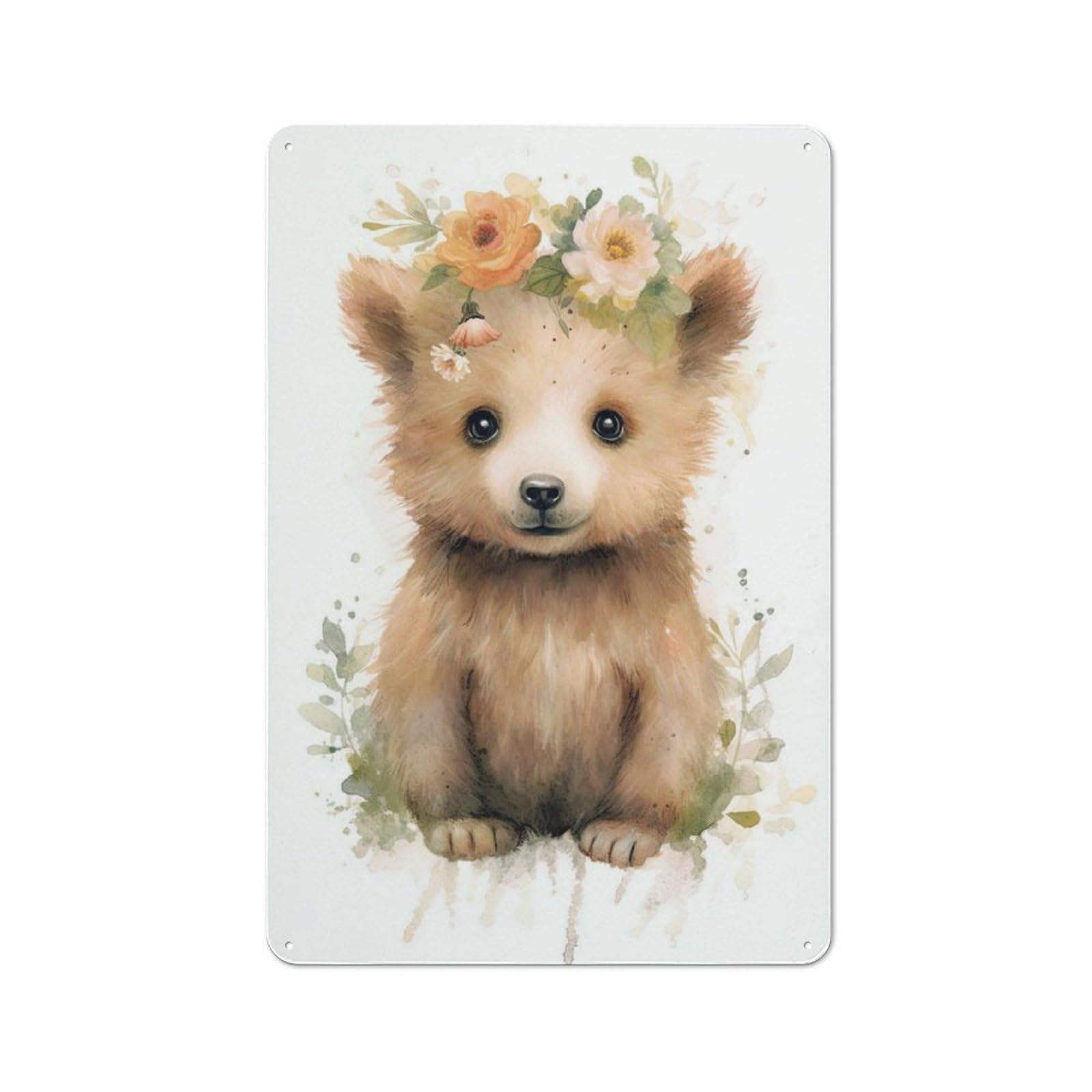 Junmoney Watercolor Baby Bear Art Vintage-Inspired Tin Sign 30X20cm For Café Or Restaurant, For Cooler-Month Interiors With Vintage Character
