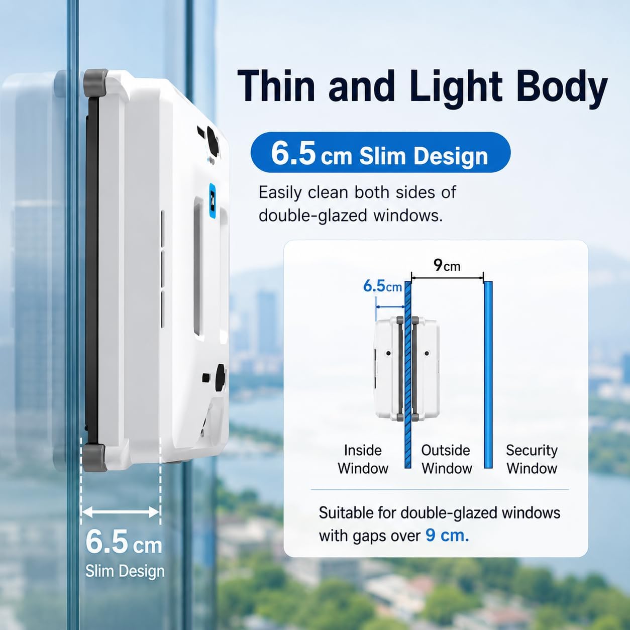 Robot limpiador de ventanas de 80 W, 3000 Pa con succión dual y spray de agua | Tres modos de camino, detección de bordes, cuerda de seguridad de 4,5 m y UPS soportan hasta 20 minutos