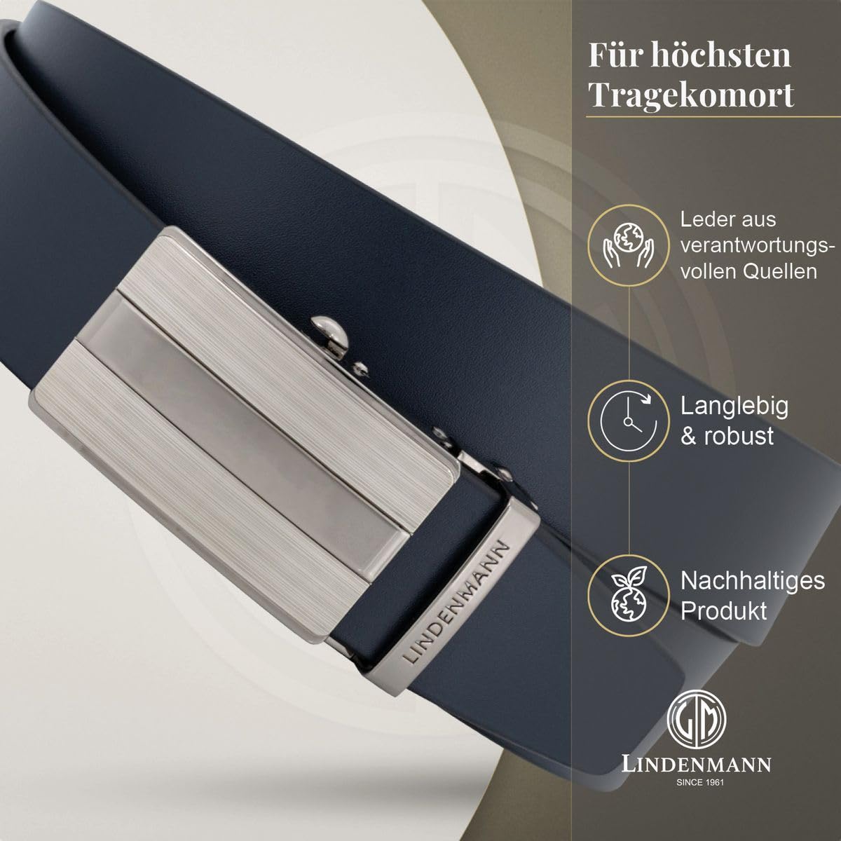 LINDENMANN Herren Automatikgürtel Rindsleder blau Made in Germany