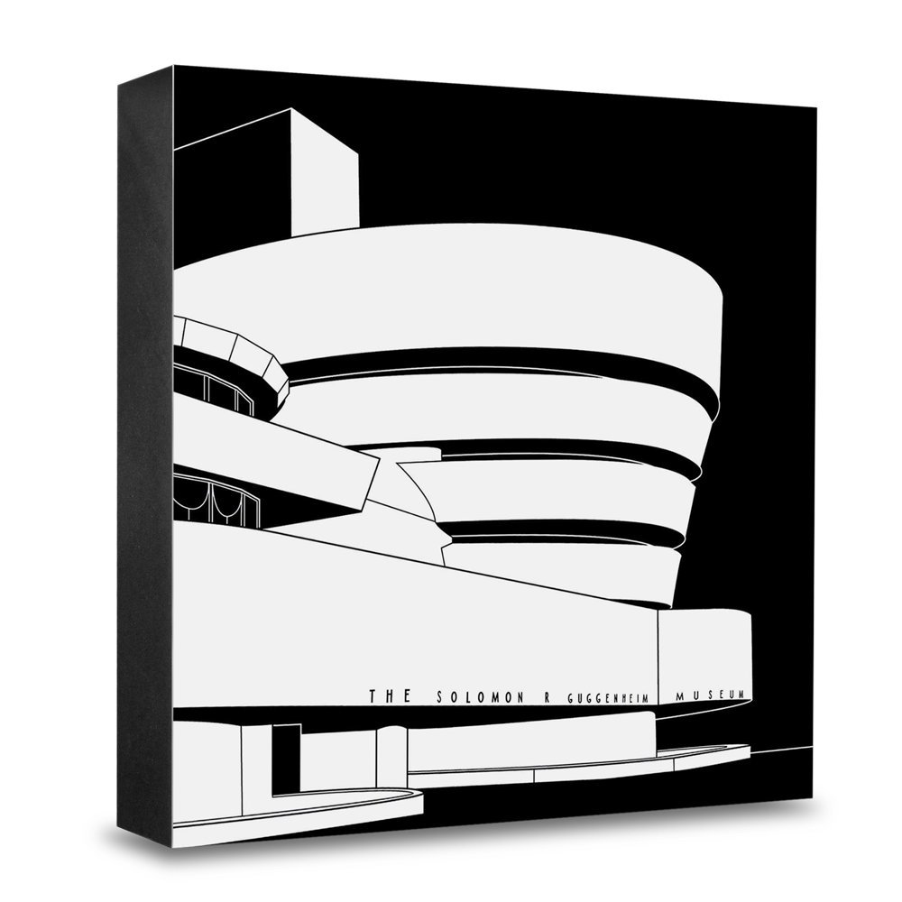 Bloc photo bois 20x20 cm NY Guggenheim tableau mural urbain