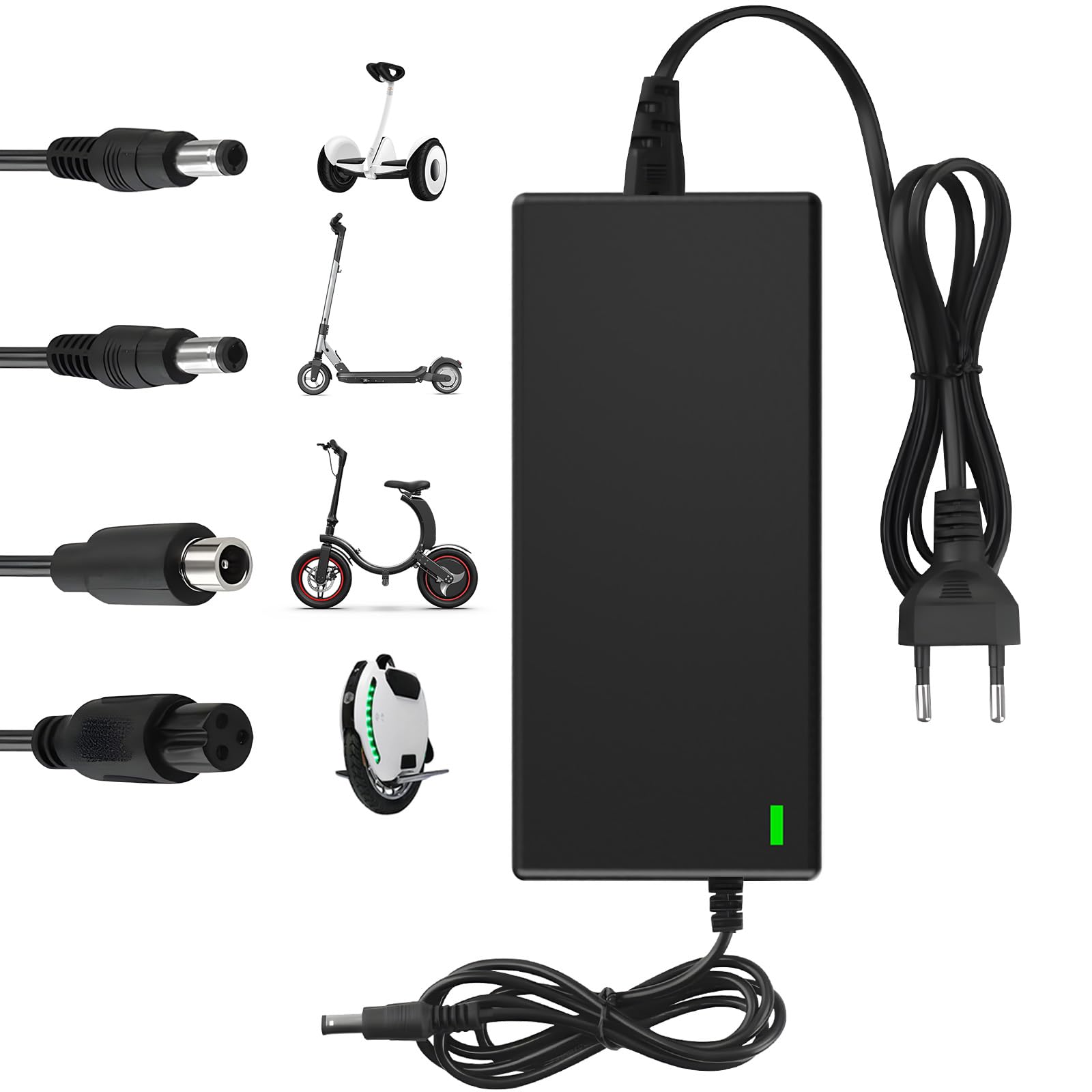 Shiptree 42V 2A Ladegerät für Scooter und Hoverboard, Universelles Ladekabel mit 4 Anschlüssen, Kompatibel mit Allen 36V Lithium-Batterien, Passend für Ninebot, Xiaomi und Andere