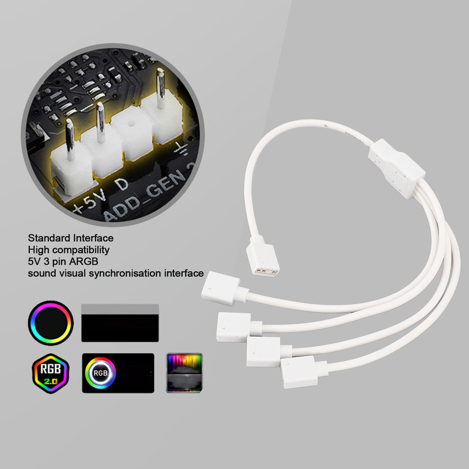 ARGB-Splitterkabel 1 Zu 4 – 5V 3-Pin, 30 Cm, 2 Stück Für Adressierbare RGB-Lüfter & Beleuchtung