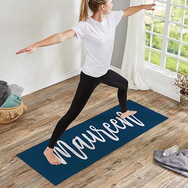Personalization Universe's Scripty Style Personalized Yoga Mat, Anti-Slip, Portable, PVC Material, Perfect for Pilates, Gym, Workout, Available in Coral, Purple, Teal, Navy, and Grey
