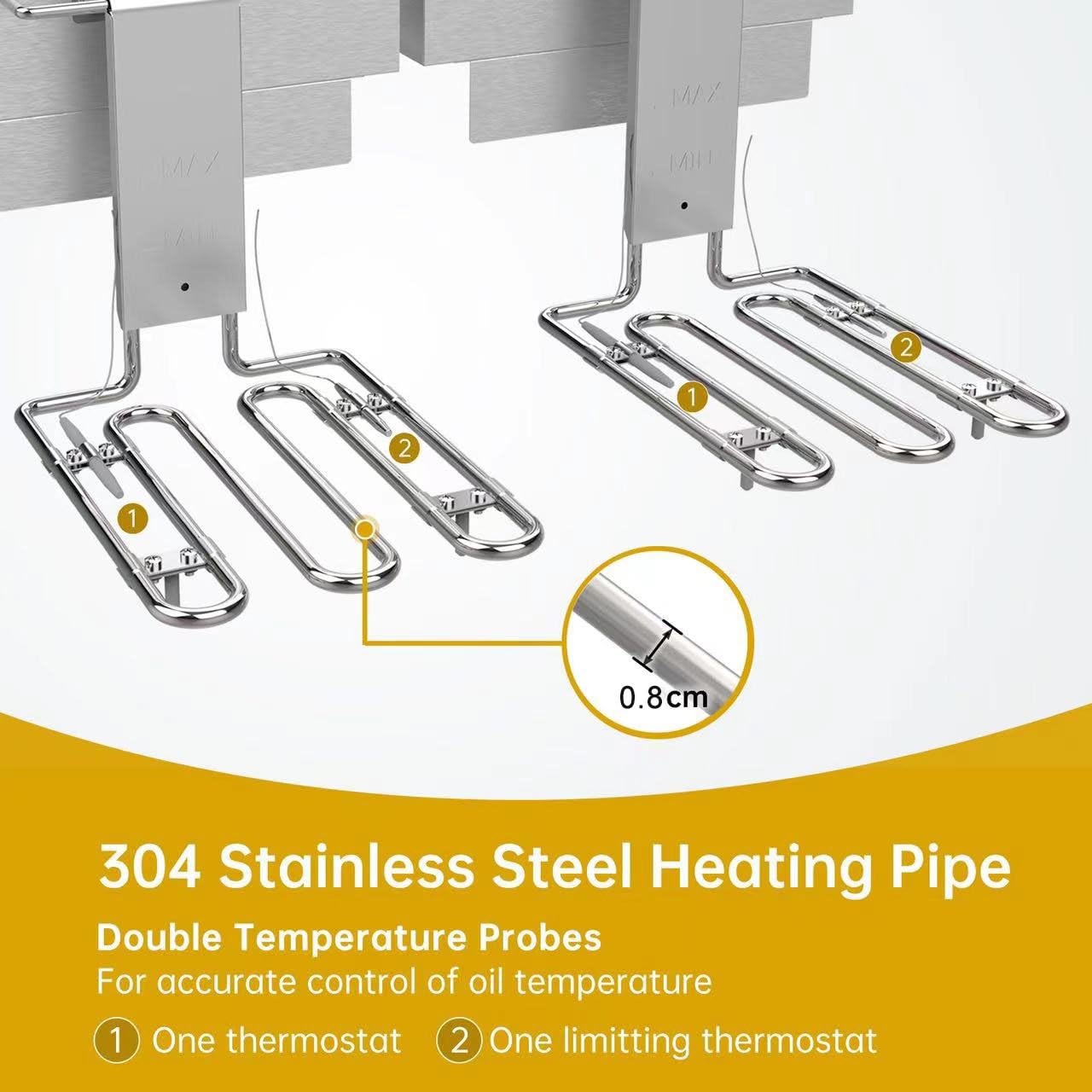 Valgus Friggitrice Professionale Elettrica a due vasche 3300W 26L Friggitrice elettrica da banco in acciaio inox di grande capacità con cestello e coperchio, sistema di drenaggio