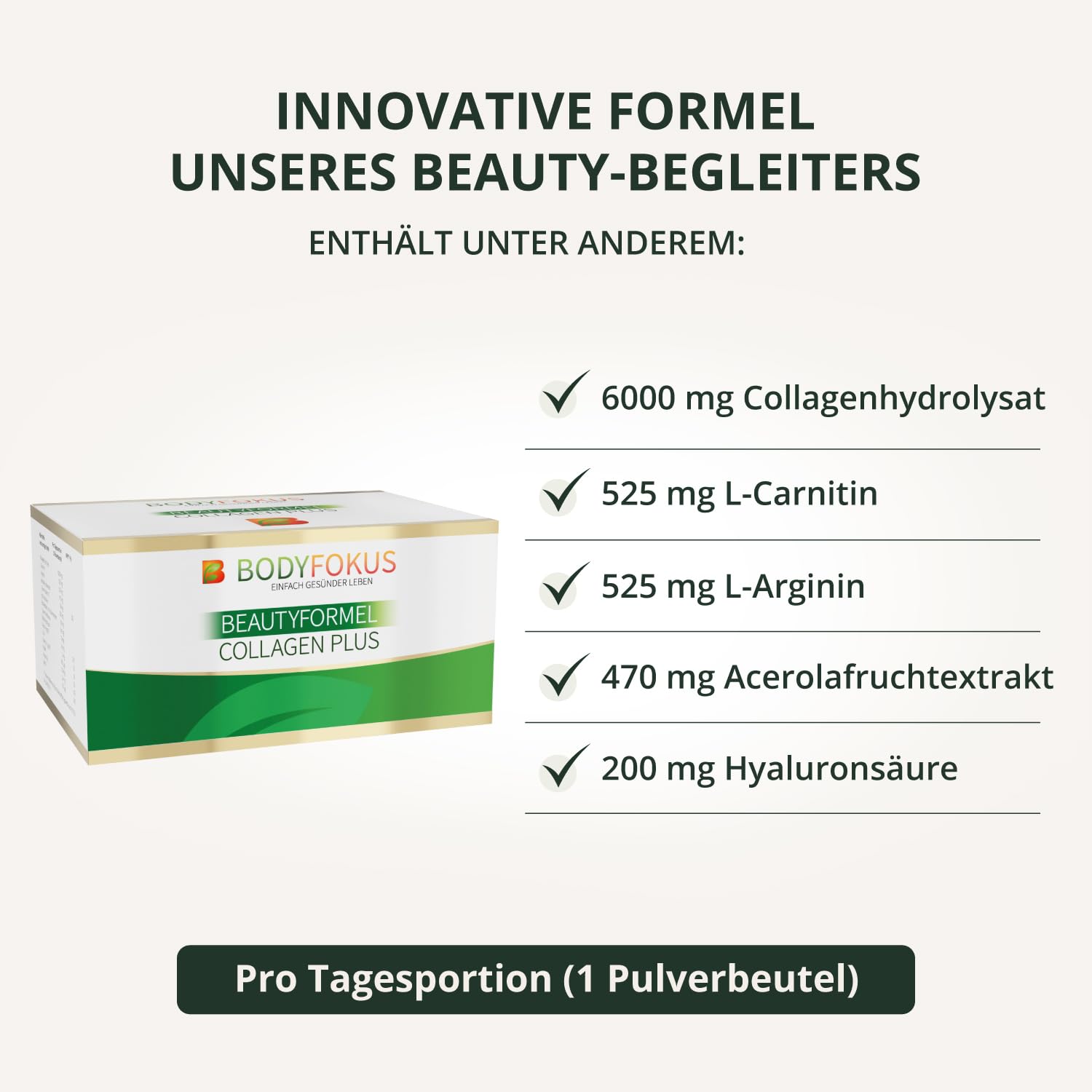 BodyFokus BeautyFormel Collagen Plus - Kollagen Pulver aus Weidehaltung + Hyaluronsäure