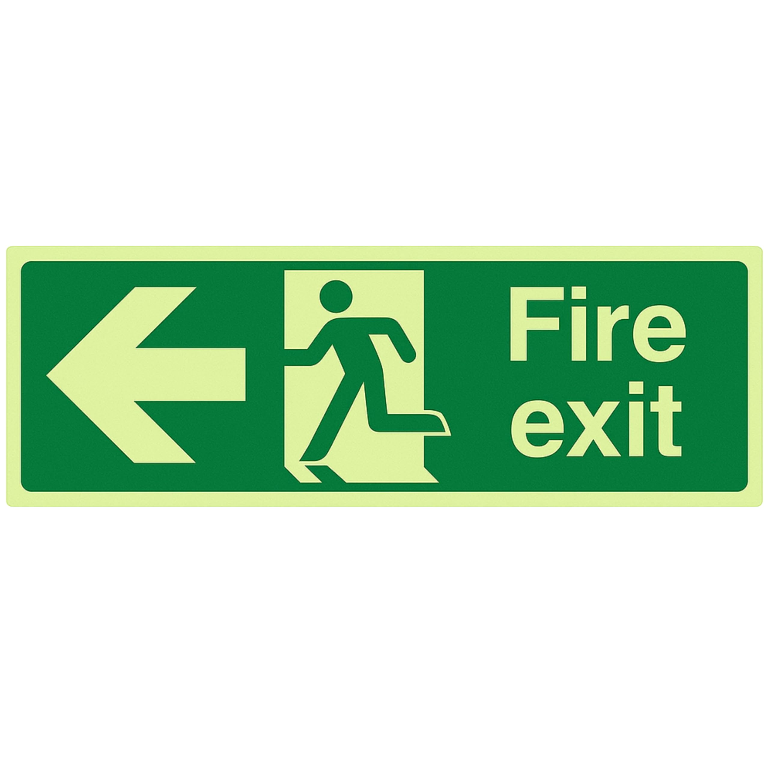 V Safety 14003BP-G Glow In The Dark Fire Exit Arrow Left Sign - 600mm x 200mm - Rigid Plastic, Green