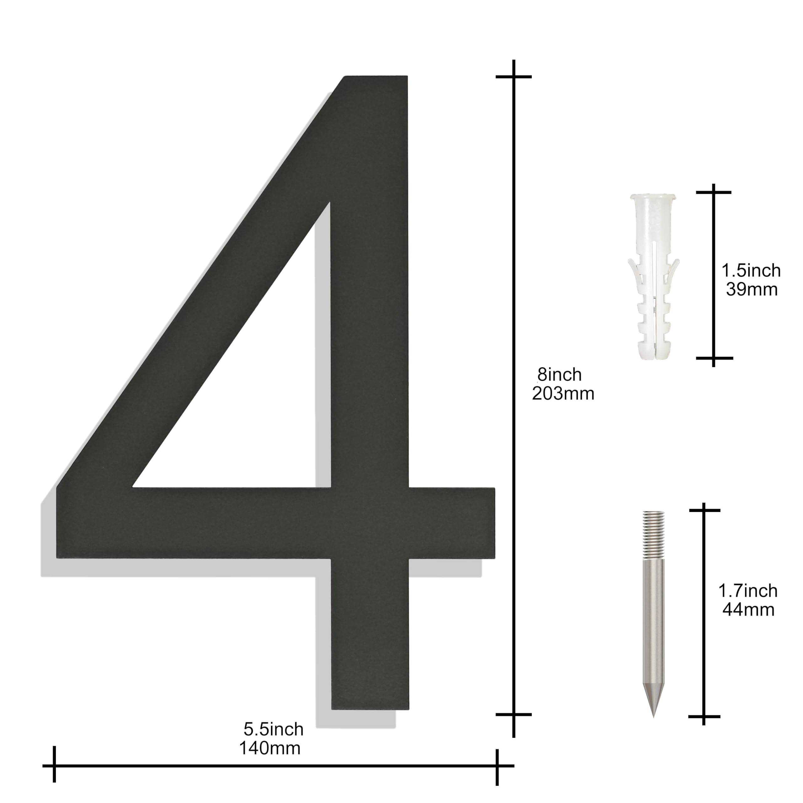Ywonoby Stainless Steel House Numbers - Modern Floating Black Grey - 8 Inch 203mm Height - Arial Number 4 - Image 3